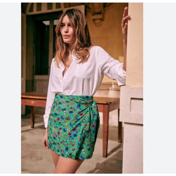 NWT- Sezane Lola skirt in Verde print - size 40 - Picture 1 of 8
